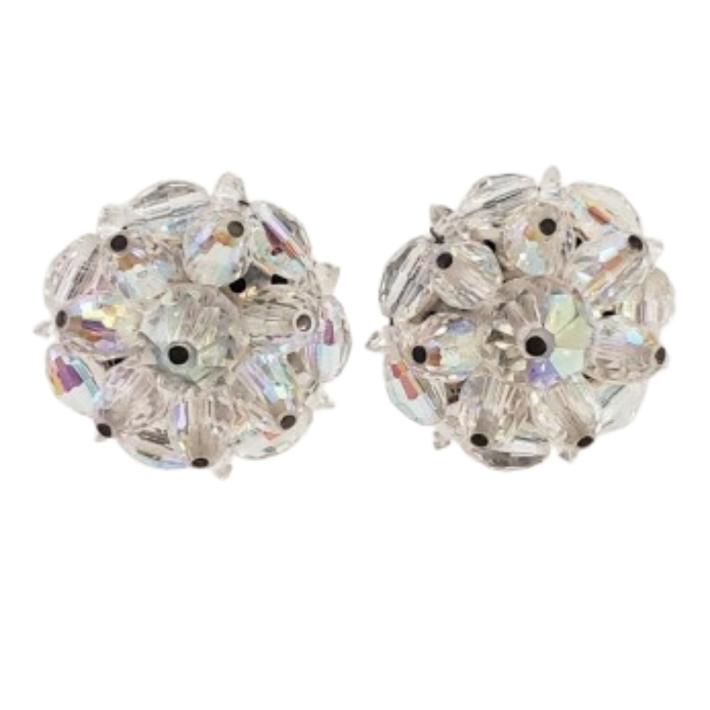0011 LAGUNA Irridescent 3D AB Icy Crystal Bauble Beaded Clip Earrings